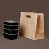 Big ecological food carry out paperbag die cut handle brown kraft catering paper bag with custom logo for restaurant