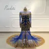 OEV-L4219 Custom Made Real Ample Vintage Luxury Royal Blue Long Gown Evening Dress for Woman Party with Golden Appliques