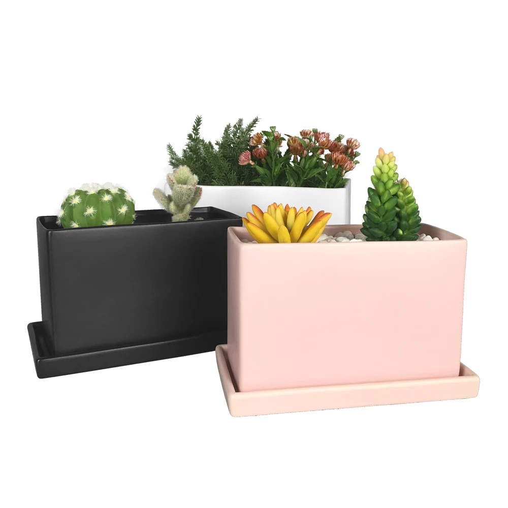 Wholesale Modern Indoor Decor Rectangular Ceramic Plant Pot For