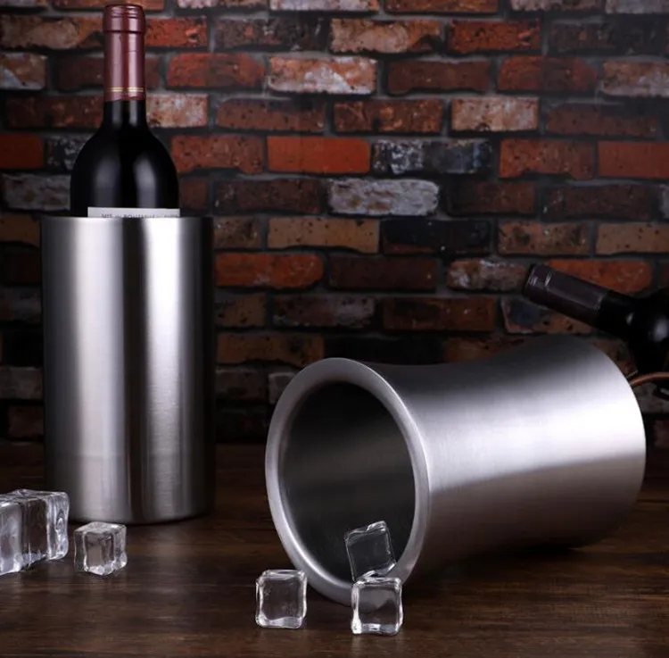 Large Stainless Steel Double Wall Wine Cooler Bucket Stemless Holder Wine Chiller Bucket Insulated Champagne Beer Ice Bucket 