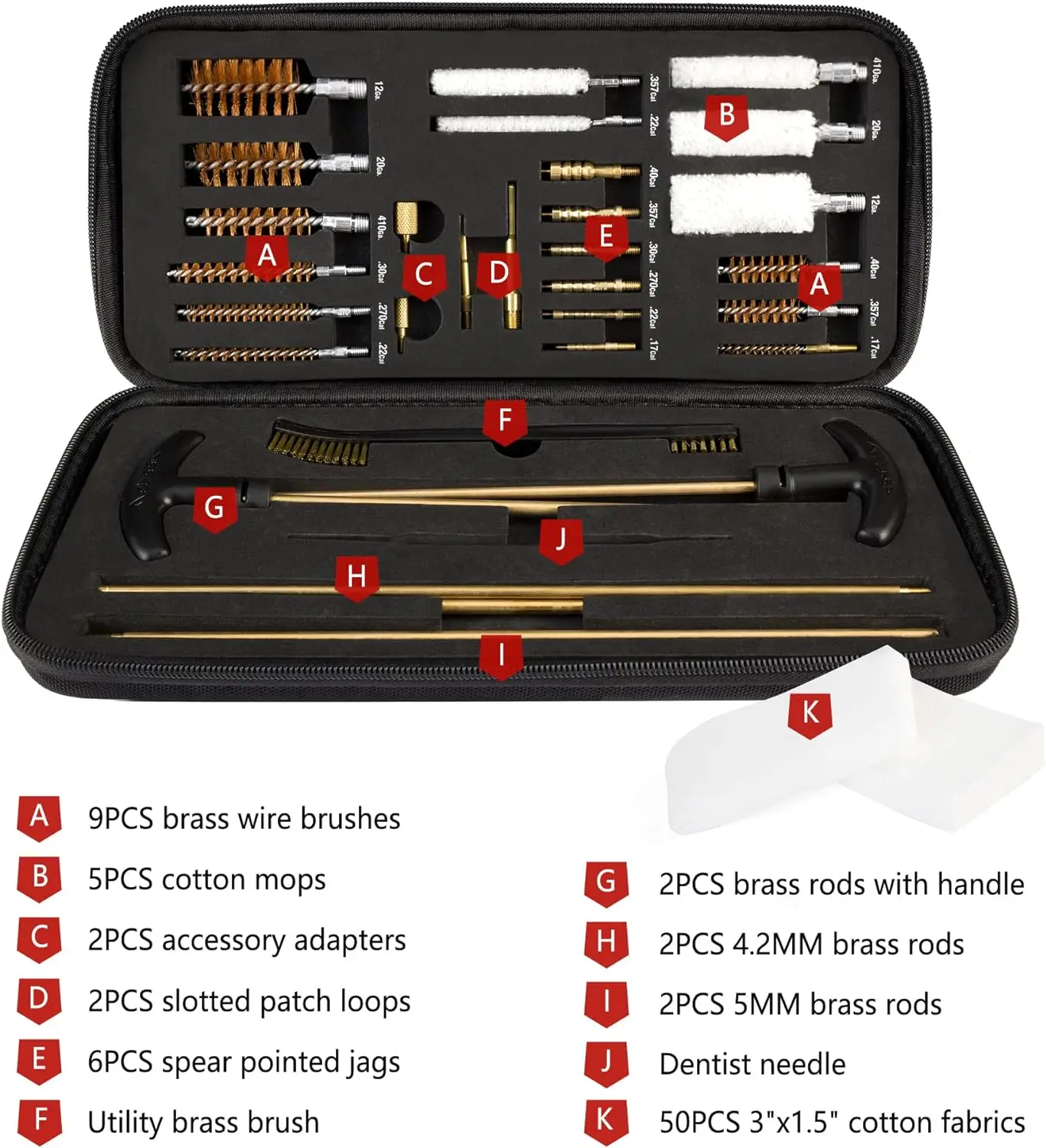 Gun Universal Cleaning Kit With Solid Brass Rod Brush Mops Jags