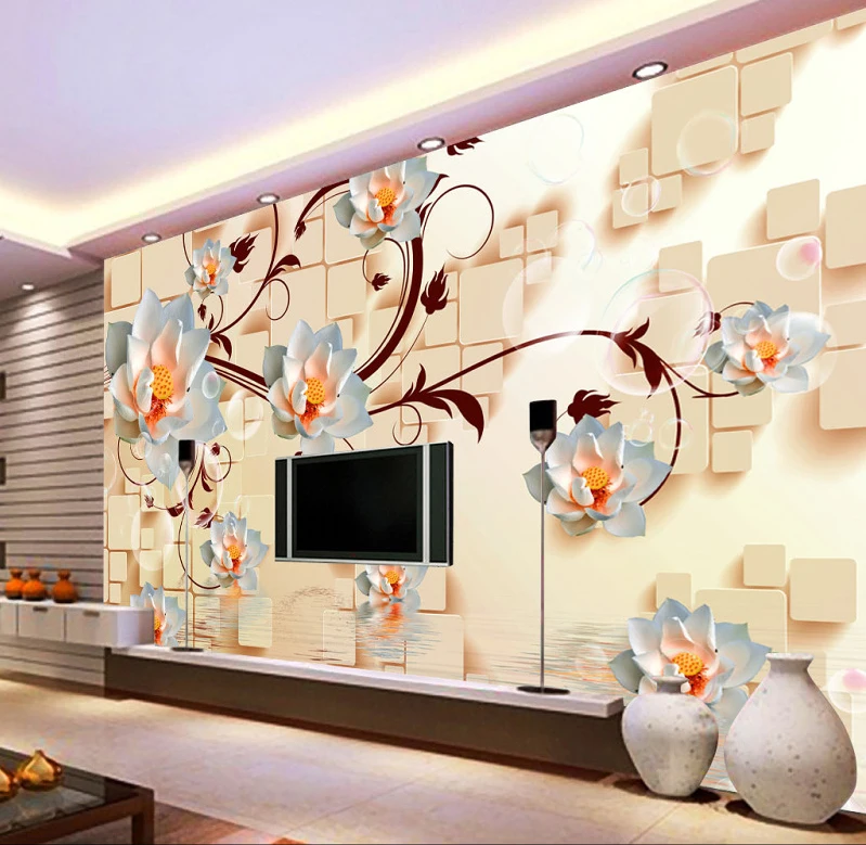 Elegant 3d Wallpaper Beautiful Lotus Wall Mural Self Adhesive Wall