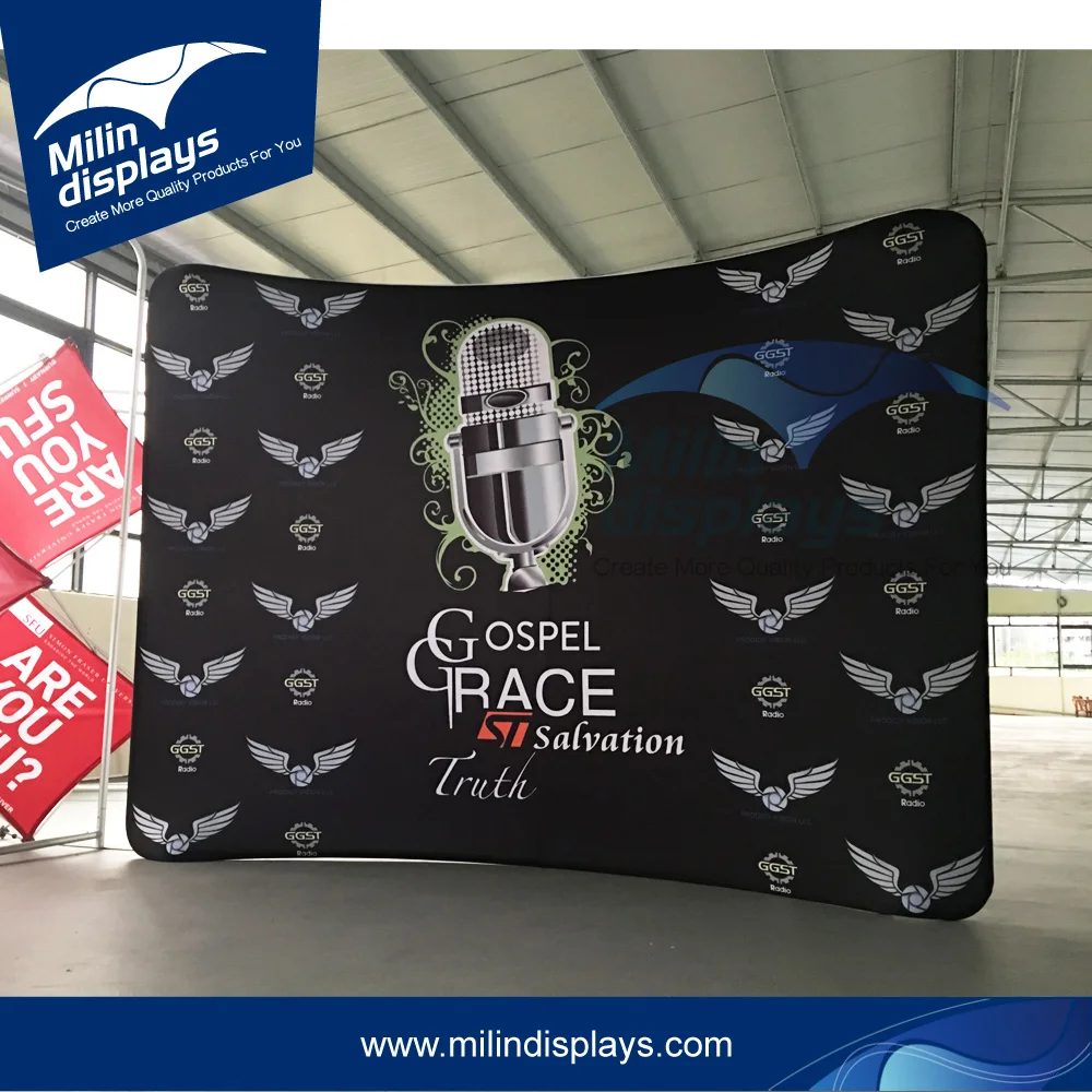 10*8 Ft Fabric Tension Backdrop Media Curved Back Wall Stand For Event