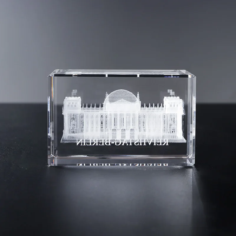 3D Laser Engraved Crystal Cube German Rechtstag Building Model for Small Tourist Souvenir and Handcrafted Crystal Gifts factory