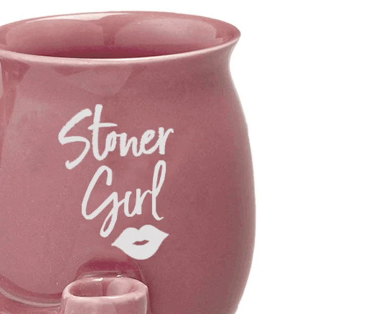 Wholesale coffee smoking pipe mug with Stoner Gal and Lips design