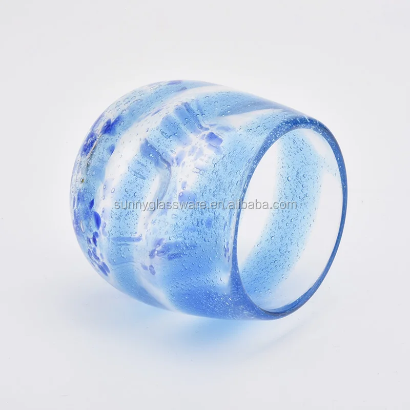 unique blue mouth blowing glass candle jars