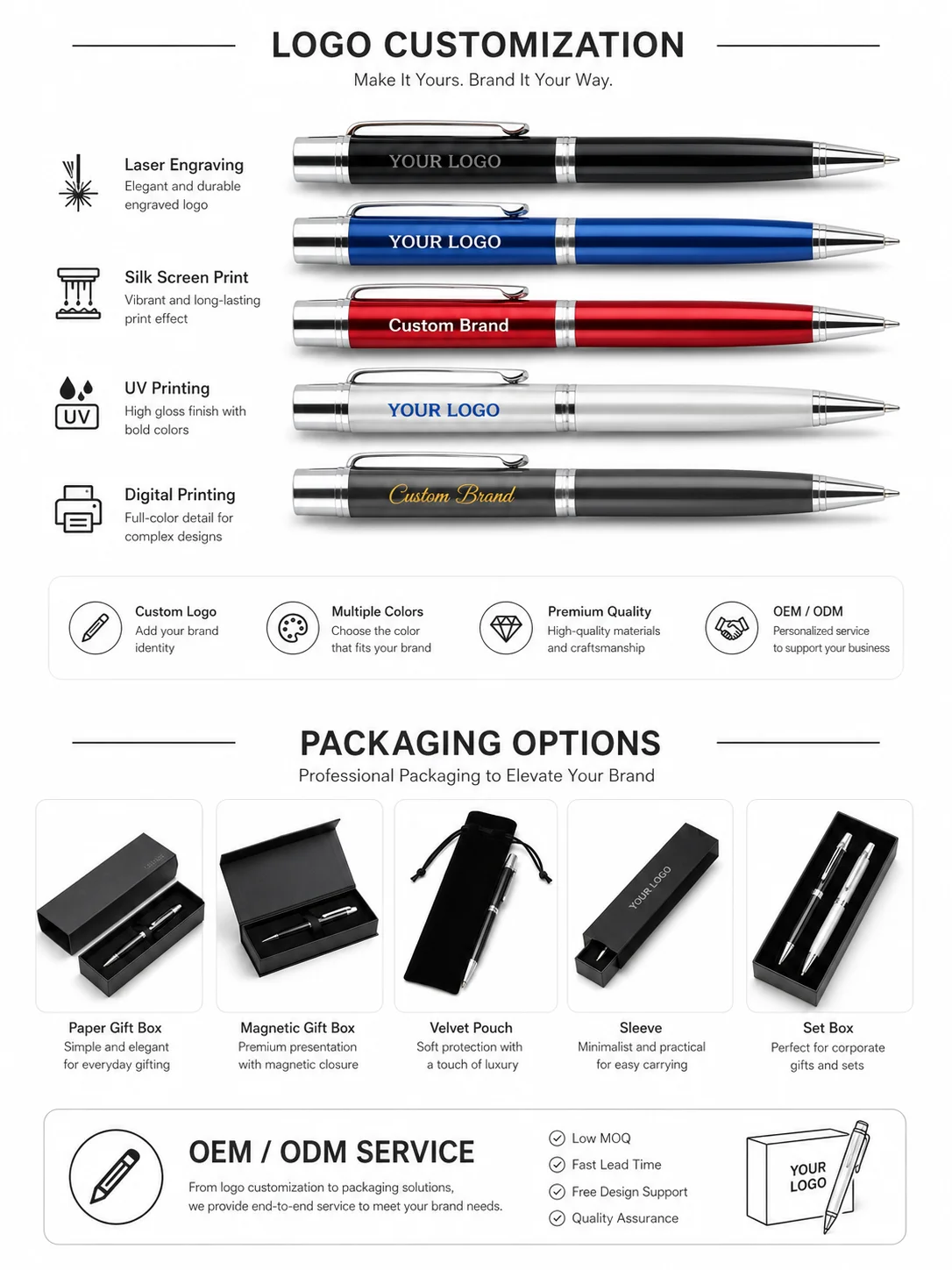 Custom Logo Metal Ballpoint Pen Luxury Executive Business Gift Pen Twist Mechanism Office Stationery