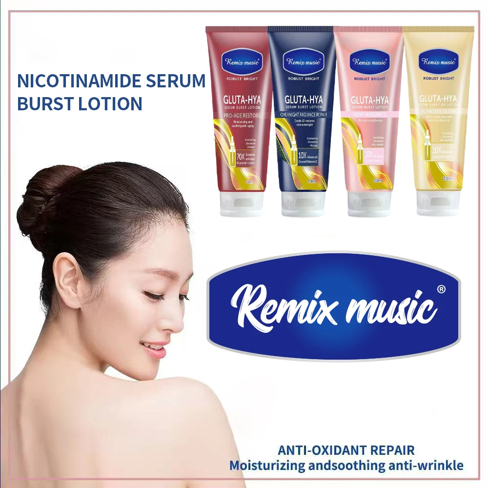 Remix Music Bright Whitening Moisturizing Smoothing Anti-aging Gluta Hya Serum Burst Body Lotion