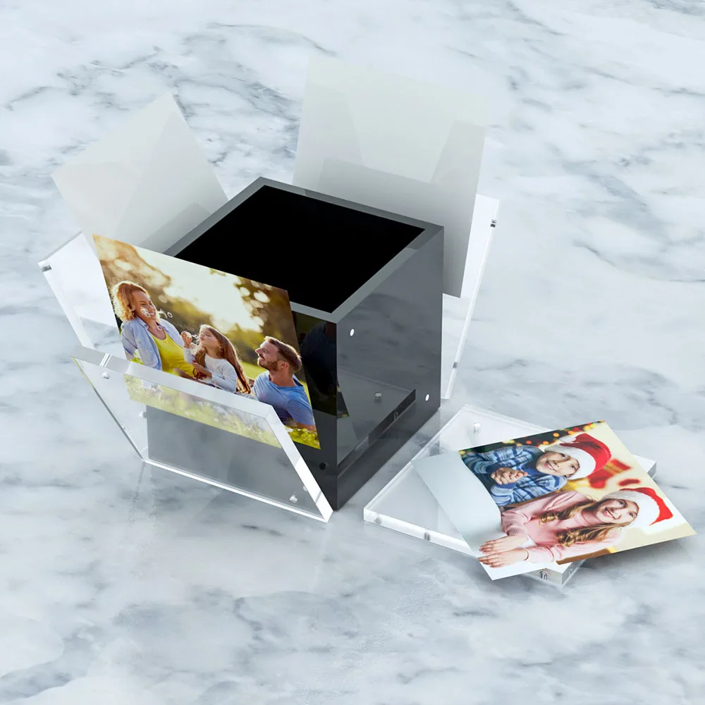 360 Rotating Acrylic Pen Holder Picture Photo Frame Pencil Cup