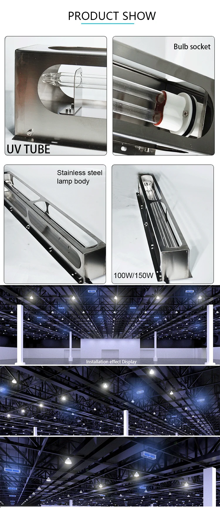 UV-C Lamp Kill Bacteria 150W Ozone Quaretz Remote Control Wall Mounted UV Disinfection Germicidal Lamp  With Motion Sensor