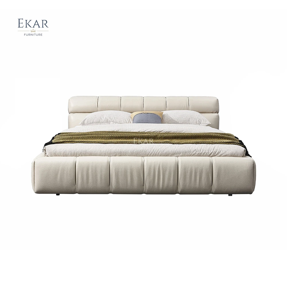 product ekar furniture modern contracted design bed solid wood headrest back bedroom bed-59