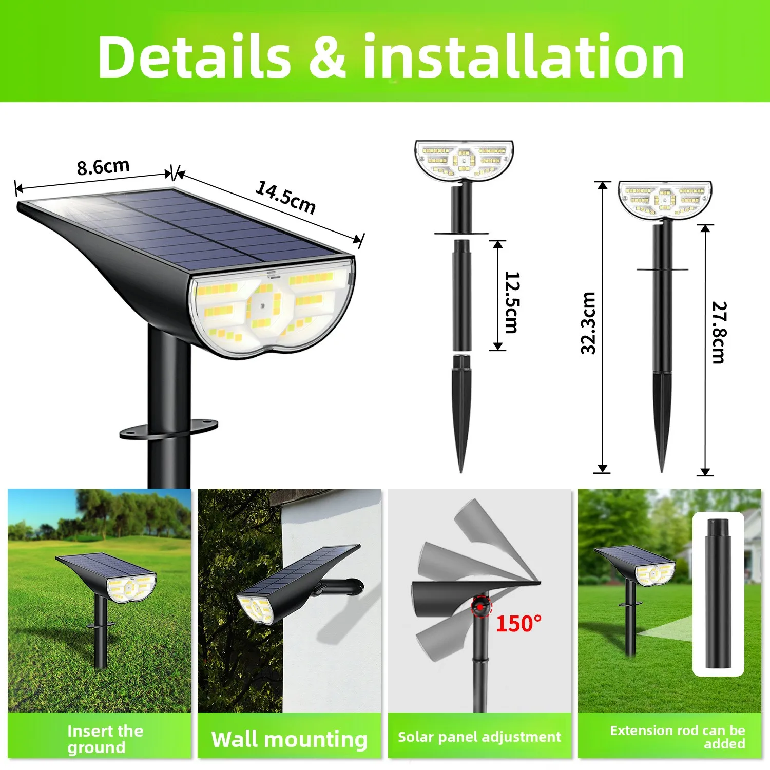 product solar lawn lights long lifetime darkness auto bright ground plug in led projector outdoor garden lights-8
