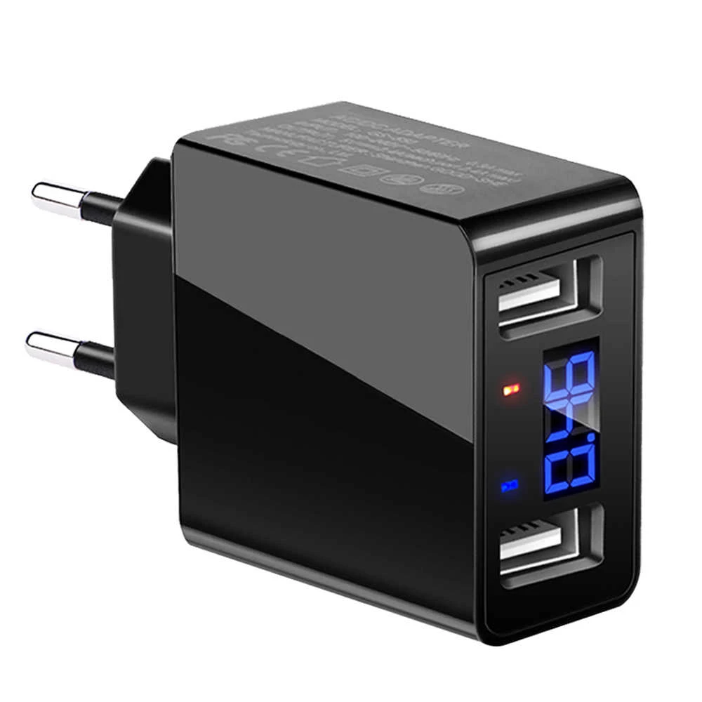 EU  plug wall charger US/EU plug 5V 2.4A wall adapter Dual ports LED display USB charger Mobile Phone