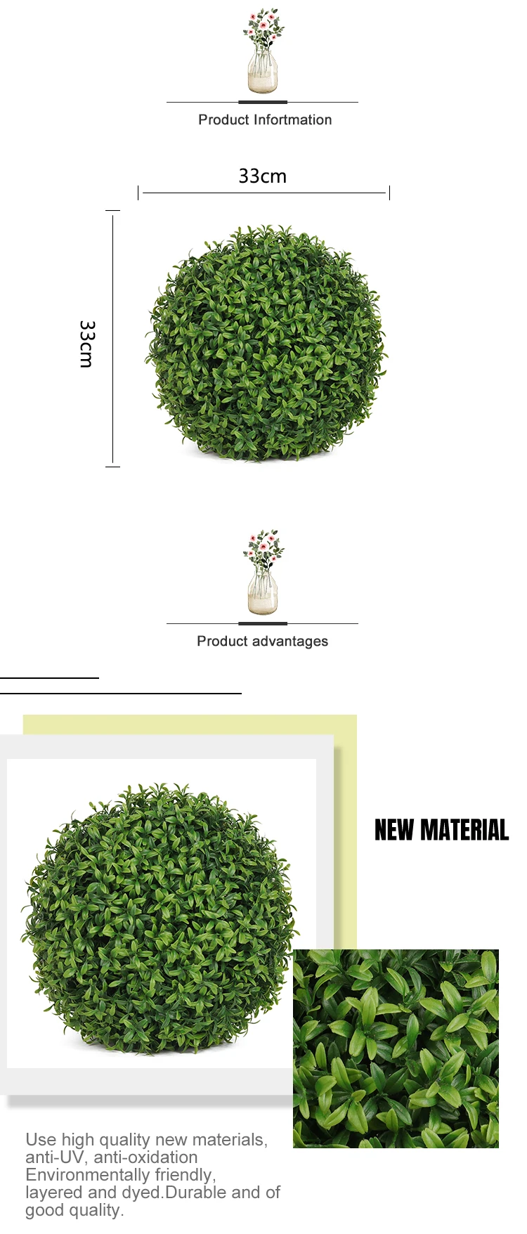 33cm Large Artificial Topiary Grass Hanging Ball