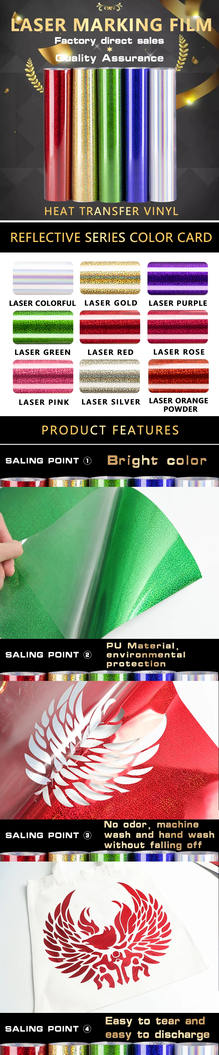 Wholesale Htv Laser Colorful Heat Transfer Vinyl Colorido Transferencia De Calor Vinilo Htv Pet