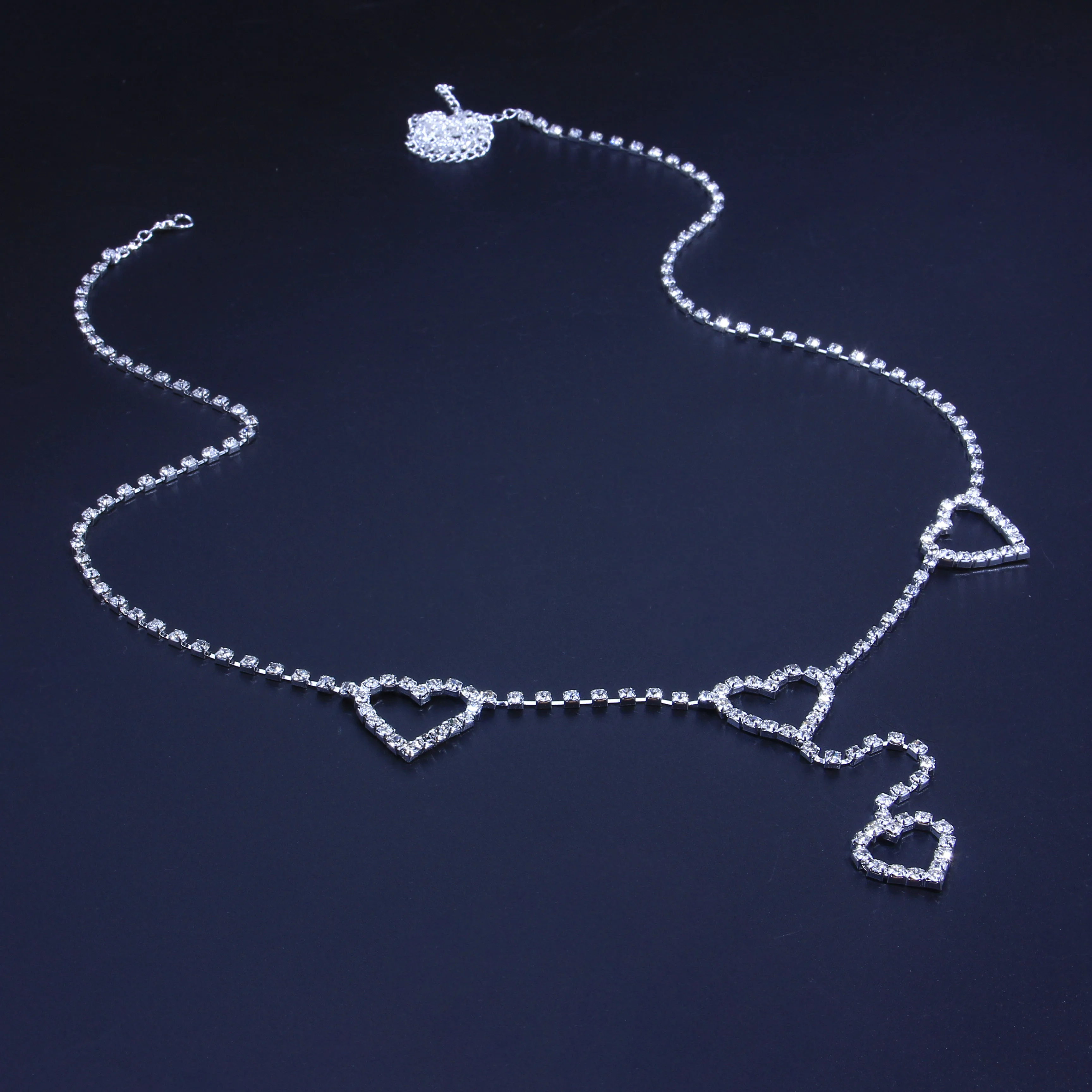 Rhinestone Heart Belly Chain For Waist Sexy Women Bling Crystal Body