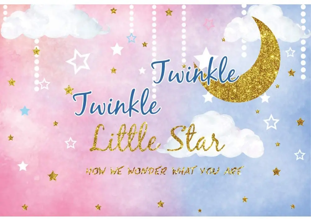 Twinkle Twinkle Little Star Gender Reveal Backdrop How We Wonder What You  Are Golden Moon And Stars White Clou Decorations - Buy Gender Reveal Party  Decoration,Boy Or Girl Photography Background,Blue Or Pink