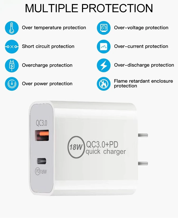18W USB C PD Fast charger Quick Charge 3.0 PD+QC Wall Charger 18W PD fast charge
