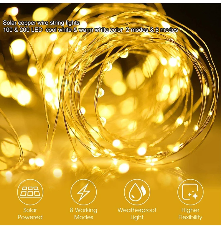 New 100 powered outdoor garden party christmas solar led light string,led solar string light