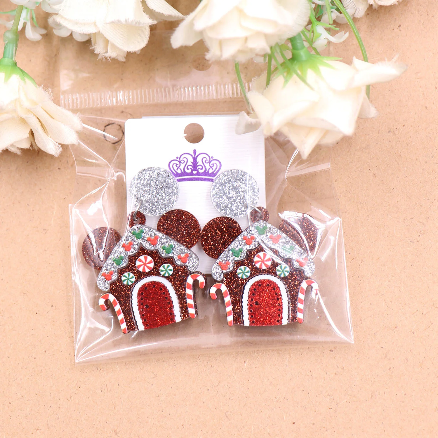 ERS732ER1549 (1pair)New product CN Drop mouse Gingerbread House women's Cute Christmas Acrylic Earrings details