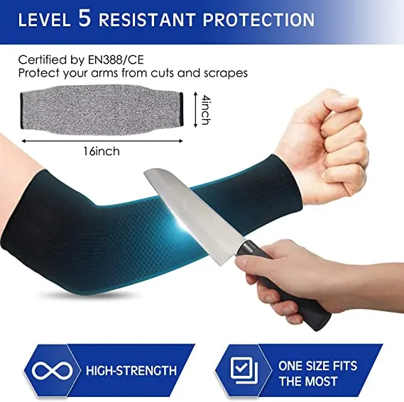 2 Pairs Anti-Cut Protective Sleeves Arm Sleeves Safety Cut Resistant Gloves (Bla