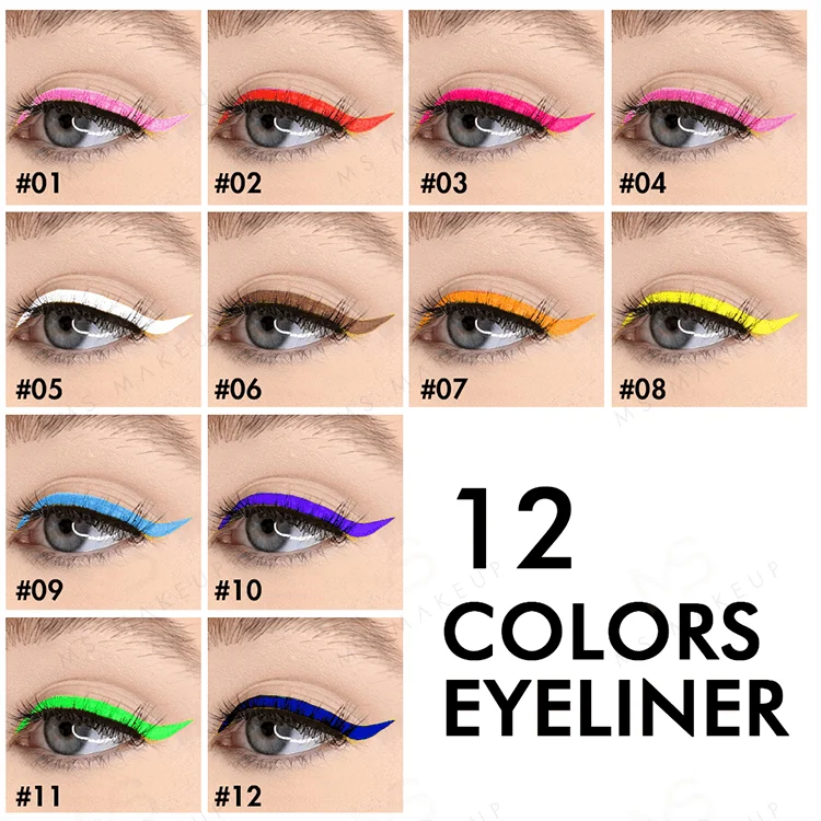 Oem Wholesale 12 Colors Fluorescent Custom Logo Private Label Magnetic Glitter Colorful Liquid Eye Liner Eyeliner