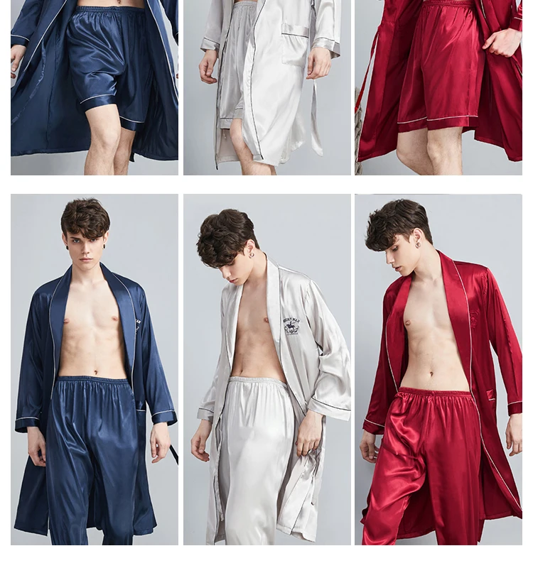 Mens Silk Nightgown And Pants Twopiece Suit For Summer Thin Short