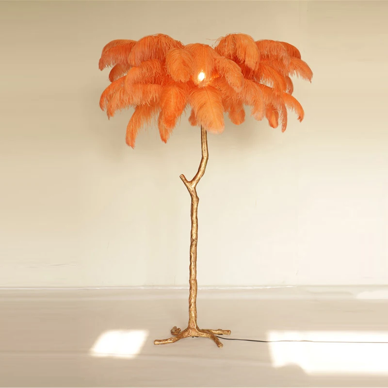 Modern Luxury Tree Branch Pink Feather Floor Lamp Stand Copper Led Light For Living Room Buy
