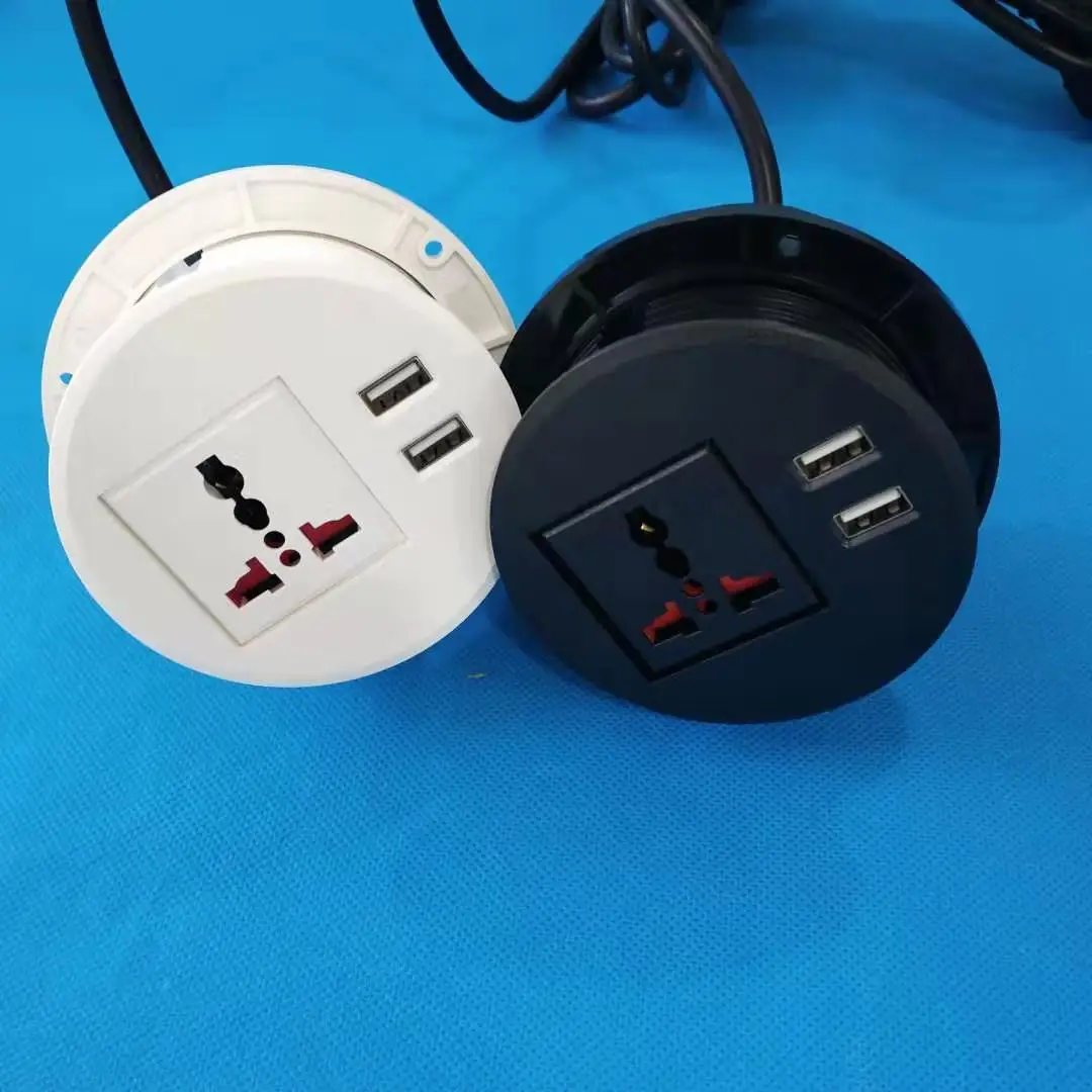 Round Desk Power Module Smart Universal Plug Conference Table Mini Round Desk Power Socket with ...