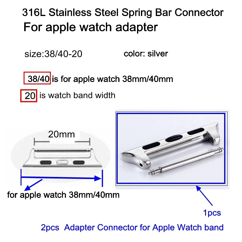 For Apple Watch Band Adapter 316l Stainless Steel Spring Bar Metal
