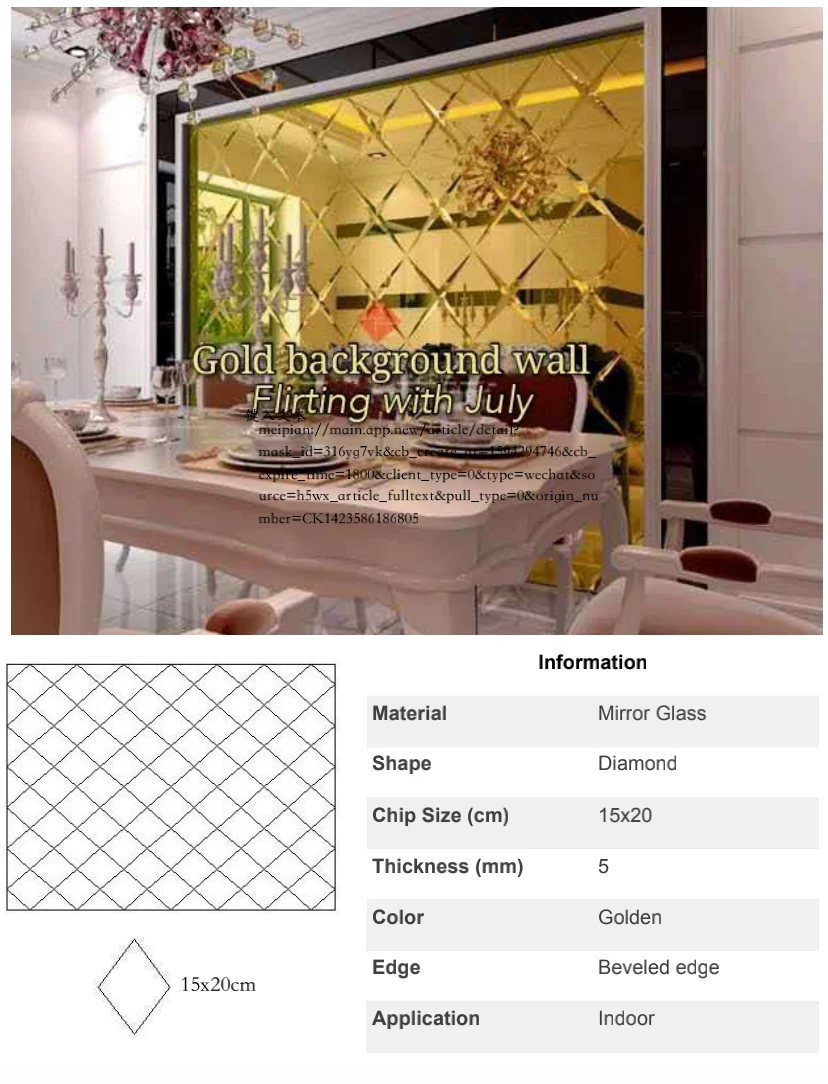 Source Customized design decorative diamond shape mirror wall on m