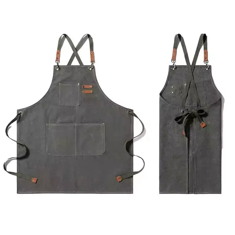 Leather Canvas Kitchen Aprons for Woman Men Chef Stylist Apron Grill Restaurant Bar Shop Cafes Beaut