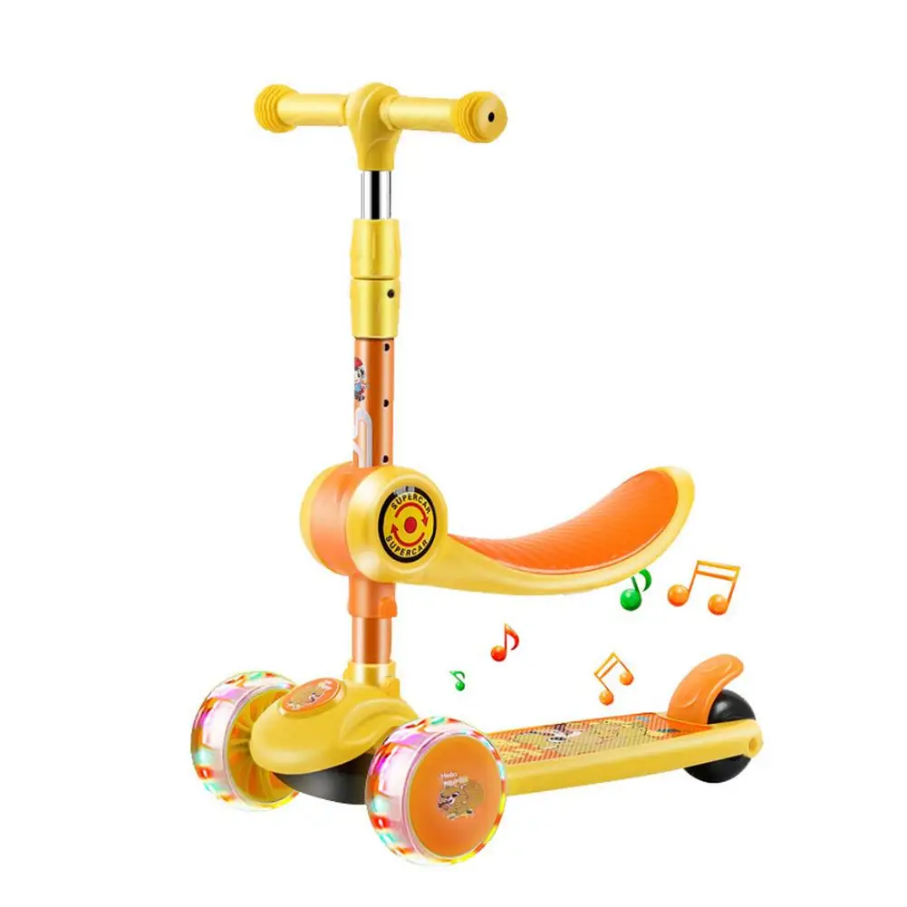 2 In 1 Folding Children Scooter With Foldable Seat And Led Rotating