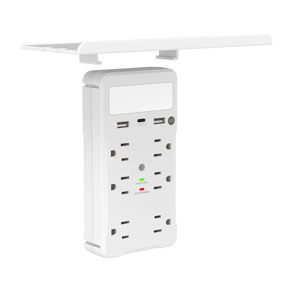 Wall Outlet Holder Charging Surge Protector Extension Power Strip USB Type C Outlet Shelf With Sensor Led Night Light