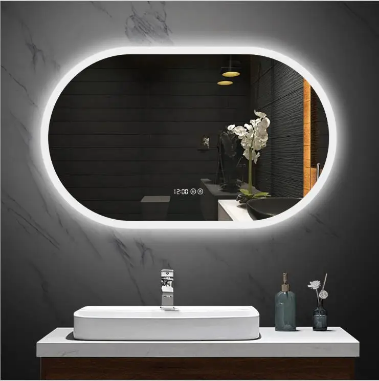 Large Size IP44 Bluetooth Ova Shape Smart Bathroom LED Light Silver Mirror