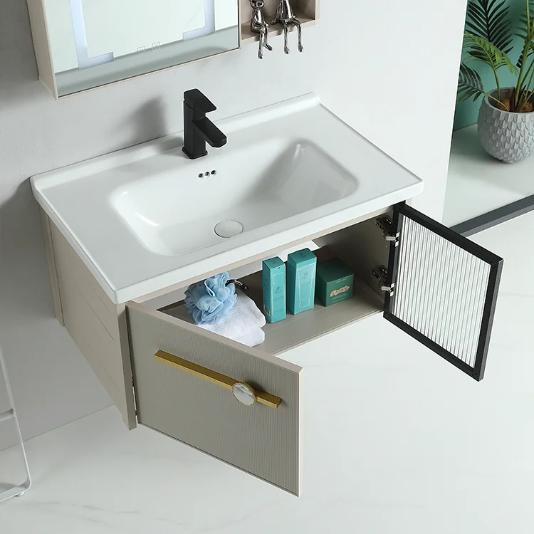 Modern new design bathroom cabinet smart mirror wall hanging aluminum cabinet wash basin sink factory