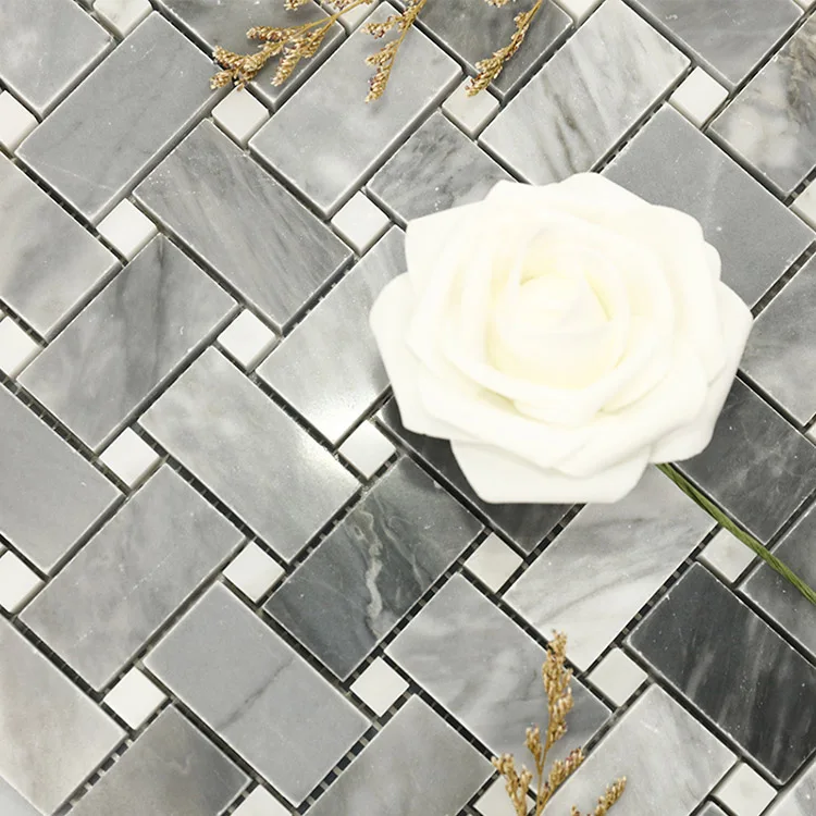 Fashionable italian greys mixed Carrara White Basket-weave  Marble Mosaic Floor