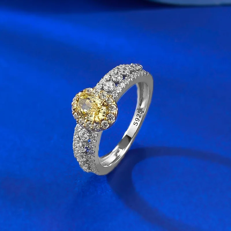 S925 Silver High Lab Diamond 4*6 Pigeon Egg Ring Pink Diamond Yellow Diamond Fine Rings
