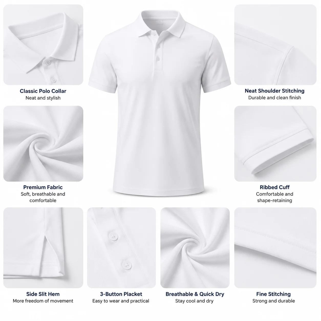 Premium Custom Logo Polo Shirt 100% Combed Cotton Breathable Workwear for Corporate Events OEM