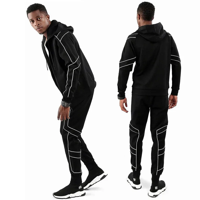 Custom Fitted Sweatsuit 2 Piece Mens Sport Hoody Jogging Plain Tracksuit