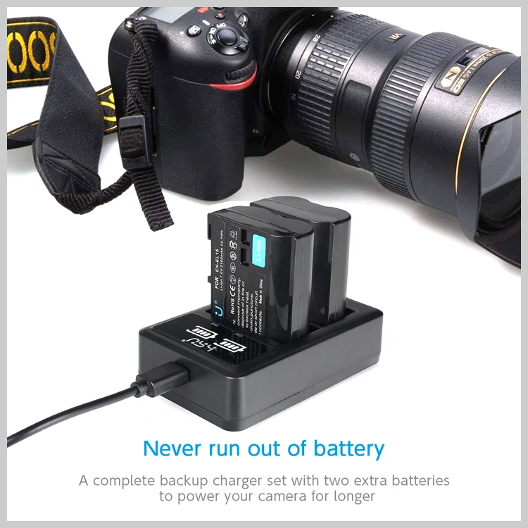 Batterie Li-ion pour appareil photo numérique HSU EN-EL15, 2100mAh, 7.4V