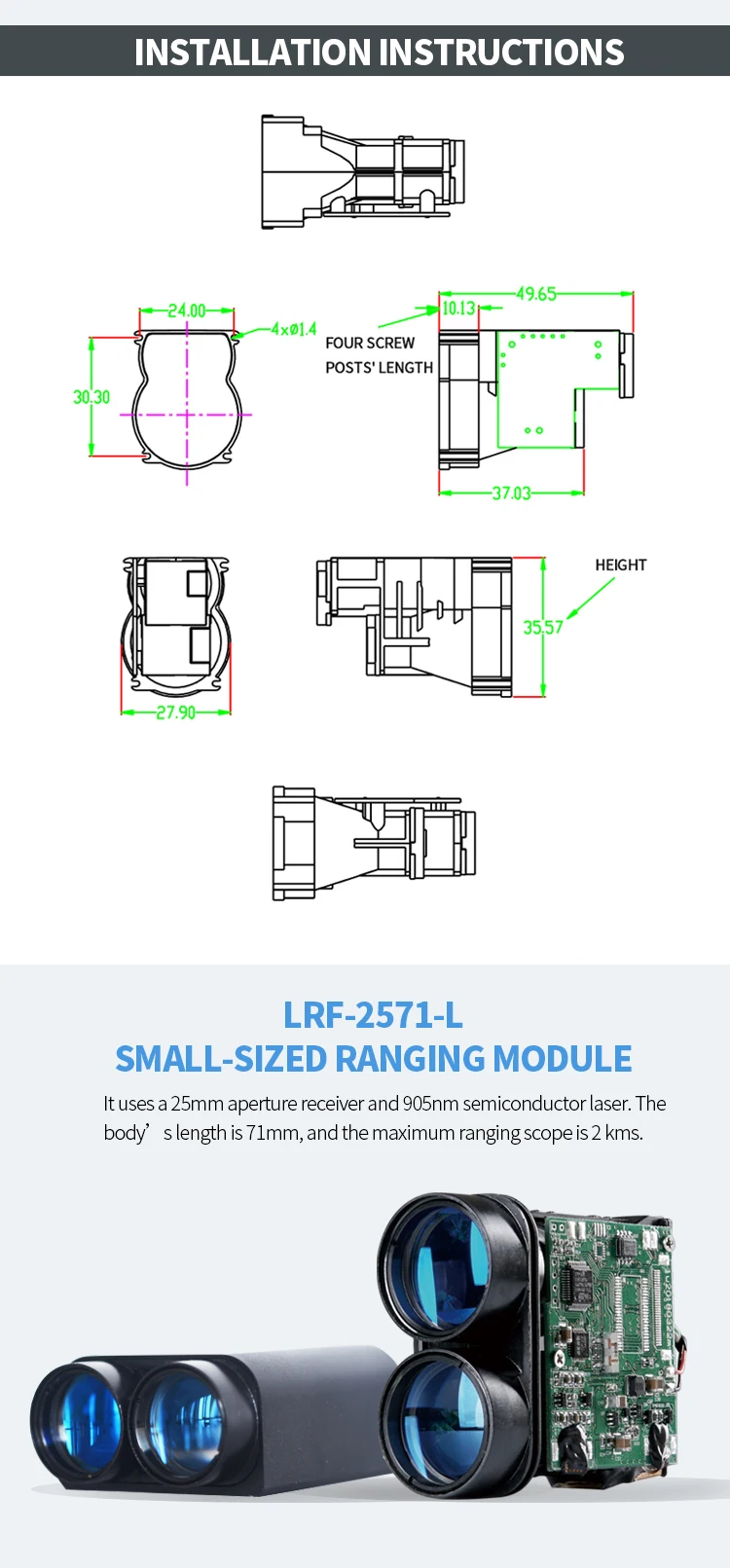 500m1600m Nohawk Laser Rangefinder Module Short Distance Mini Range