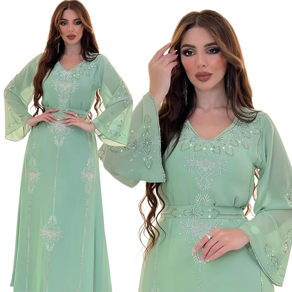 Abaya Dubaï 2026 de Luxe en Mousseline – Caftan de Soirée Modeste – Grossiste Grossiste Turquie
