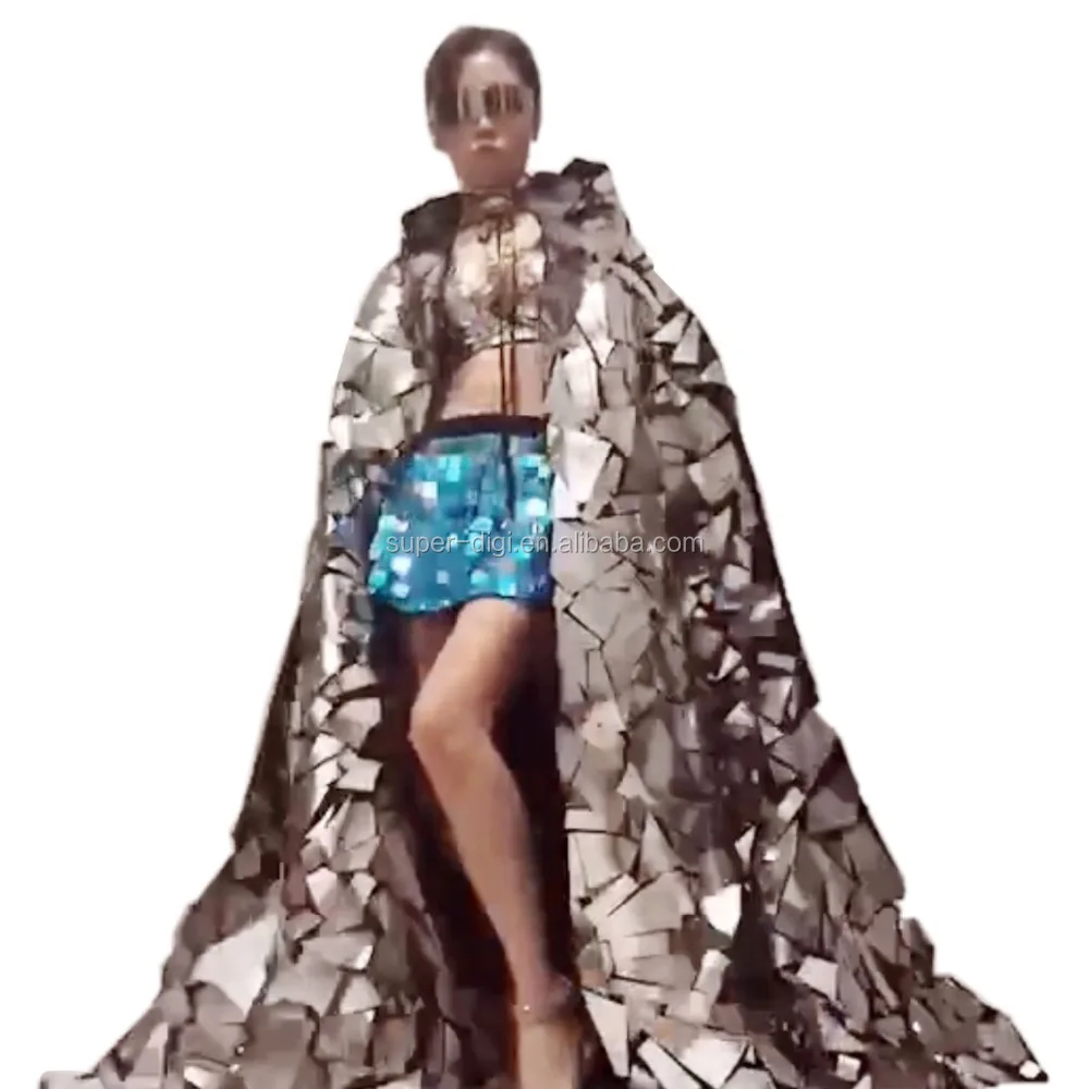 Silver Mirror Cloak Dance Costume Women Gogo Party Dress Men Bar Rave