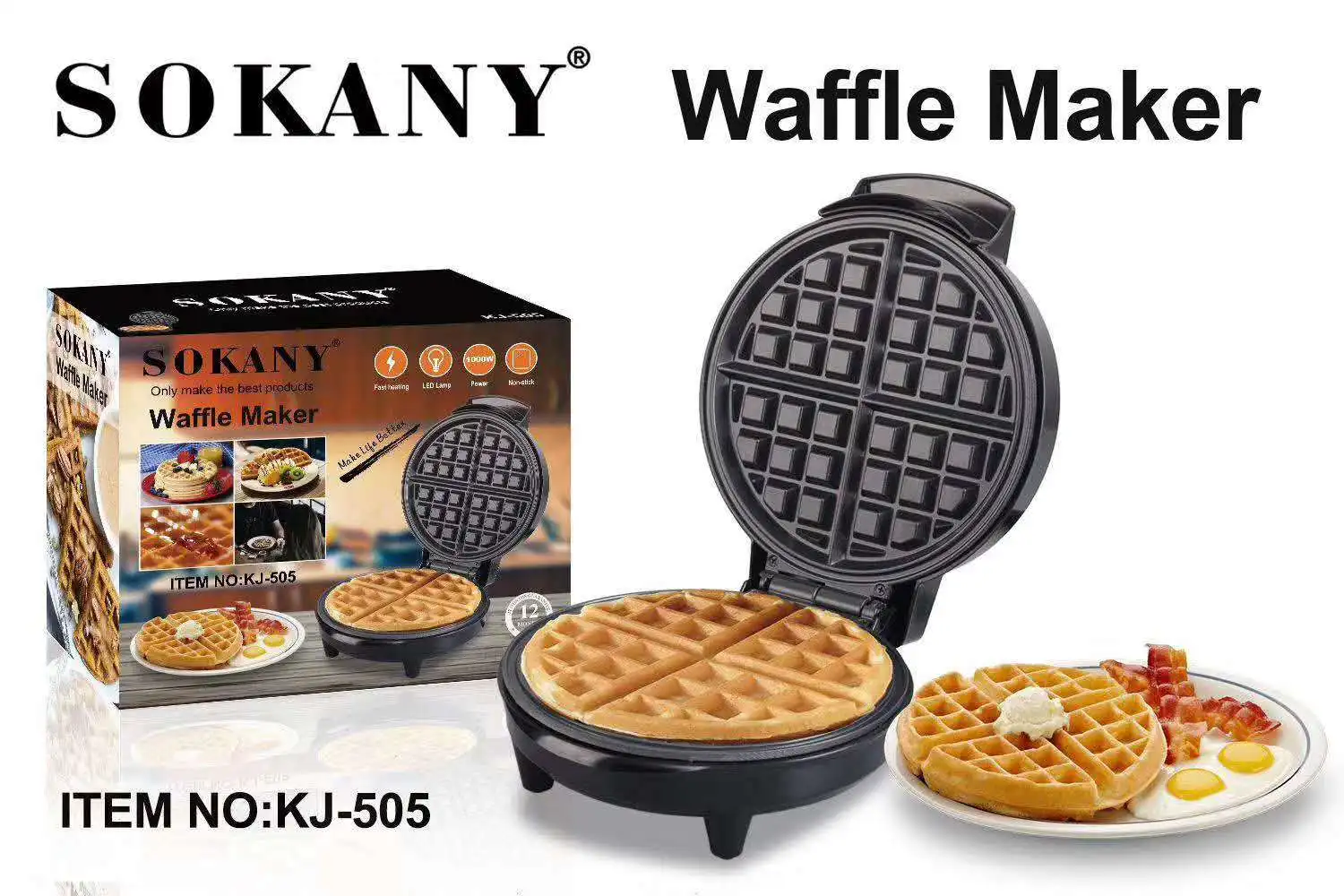 Sokany 505 Electric Waffle Maker Electric Round Griddle For Individual