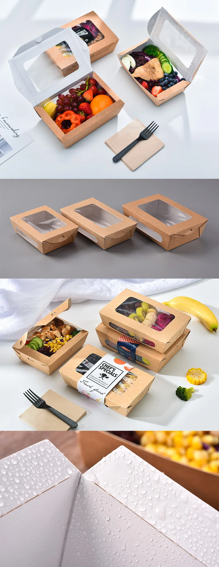 Sunkea Disposable printed take away kraft packaging paper salad boxes