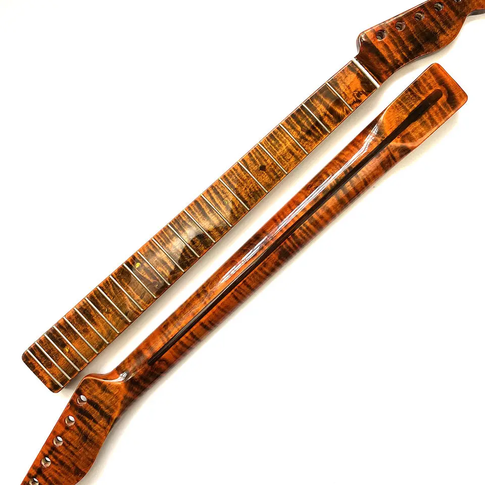 9.5 Inch Radius 21 Fret Dark Brown Tiger Flame Maple Tl Electric Guitar Necks With Factory Price