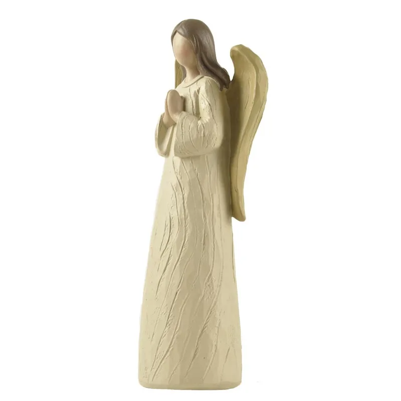 HOT SALE Wood Textured Resin Praying Angel WIth Wings Little Angels Home Decoracion