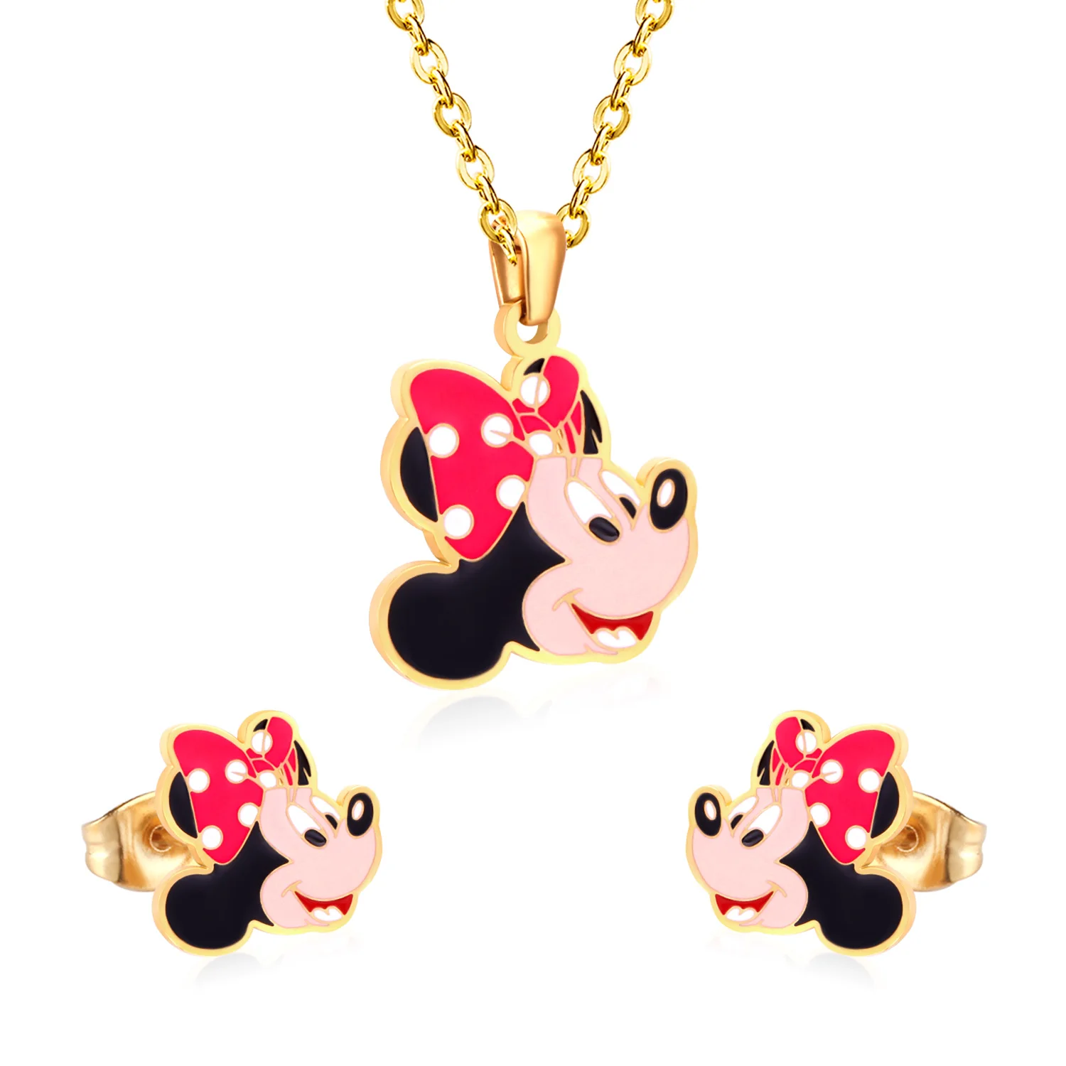 Set Perhiasan Anak Baja Tahan Karat Anting Wanita Imut Imut Imut Kartun Tipe Perhiasan Binatang Dan Liontin Emas Buy 18k Emas Perak Kalung Anting Anting Perhiasan Kartun Mouse Perhiasan Set Populer Perhiasan