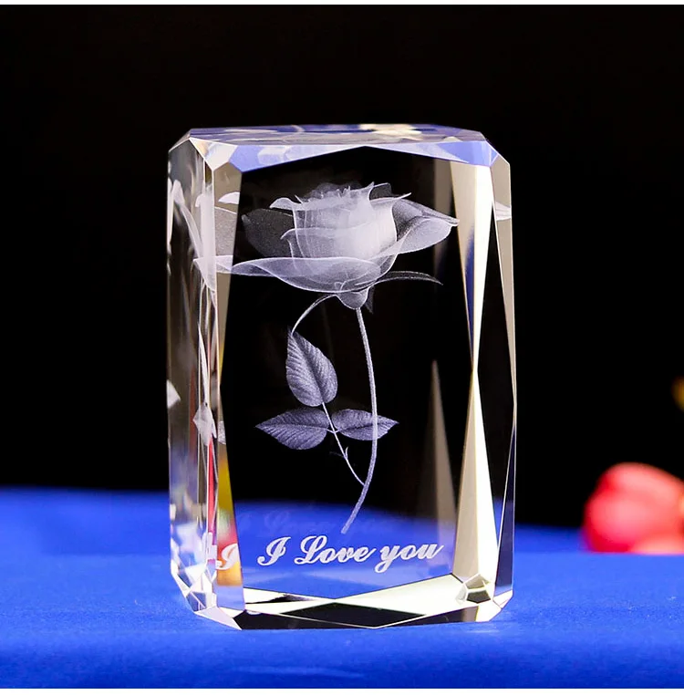 3D Laser Engraved Crystal Flower Love Gift Polished Office Decoration Paperweight for Valentine's Day Souvenir Mascot Model details